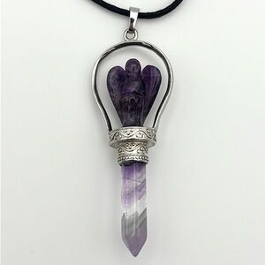 Amethyst Crystal Angel Pendant Cord Necklace Silver Spiritual Healing Aquarius